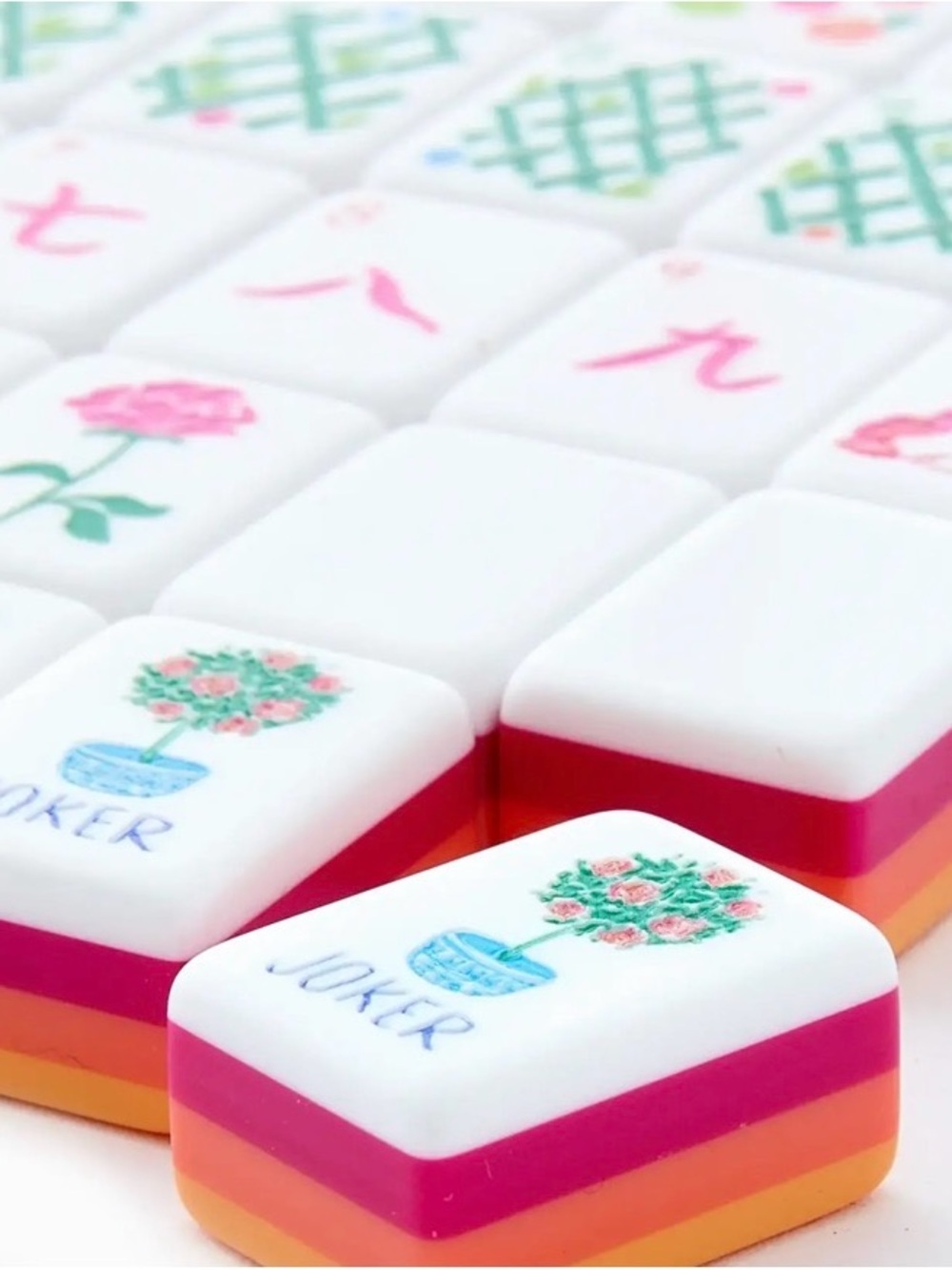 NEW American Mahjong 4 Layer Tile Set — White Tiles with Orange Backs and Pink - Picture 9 of 9